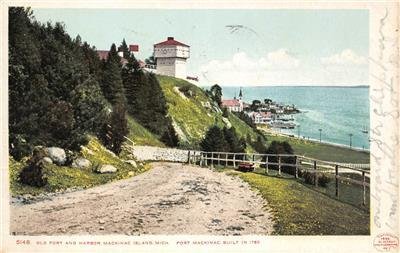Old Fort & Harbor FORT MACKINAC Mackinac Island, MI 1906 Vintage Postcard 