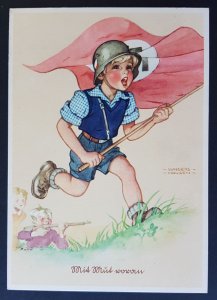 GERMANY THIRD 3rd REICH ORIGINAL WW2 PROPAGANDA POSTCARD - WITH COURAGE AHEAD