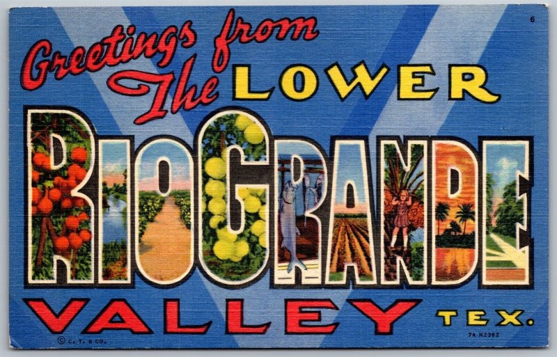 Vtg Large Letter Greetings Lower from Rio Grande Valley Texas TX 1930s Postcard