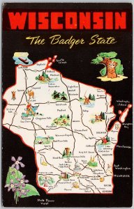 Wisconsin State Map WI Badger State Multiview Unused Vintage Postcard H62