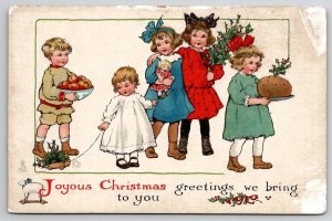 Christmas Joy Children with Food And Toys Tuck Series 543 Postcard U26