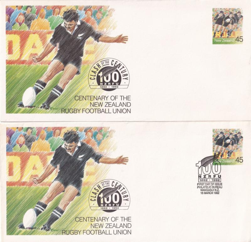 Rugby New Zealand NZRFU Football Union 2x 1992 First Day Cover s