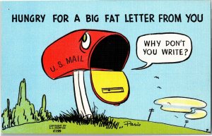 Hungry Mailbox, Hungry for a Big Fat Letter From You Vintage Postcard G15