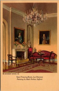 Vtg State Drawing Room Lee Mansion Painting by Ruth Perkins Safford Postcard