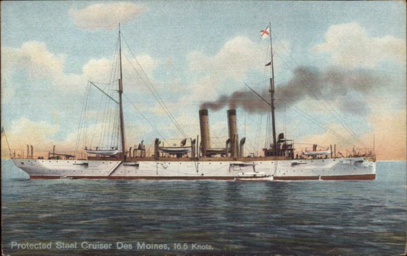 US Navy Protected Steel Cruiser Ship Des Moines c1910 Unused Postcard