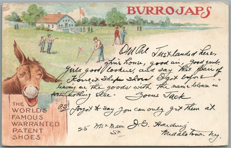 BURROJAPS PATENT SHOES ADVERTISING GOLF PLAYERS ANTIQUE POSTCARD