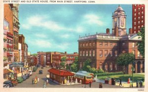 ?Vintage Postcard 1920's State Street & Old House Main Street Hartford Conn. CT