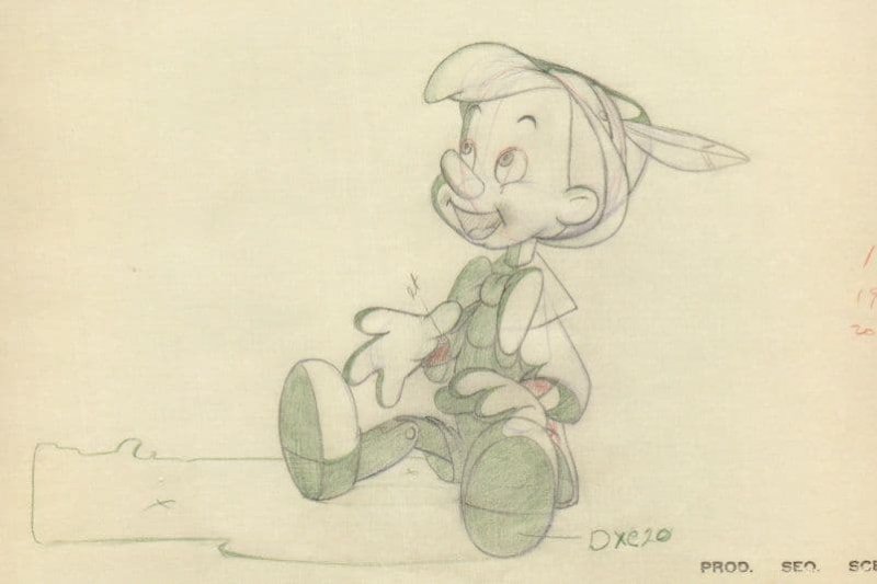 Pinocchio as Puppet Artist Sketch Movie Disney Film Painting Postcard