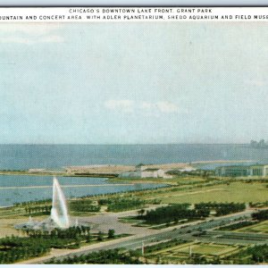 c1940s Chicago, IL Grant Park Lake Front, Buckingham Fountain, Field Museum A316