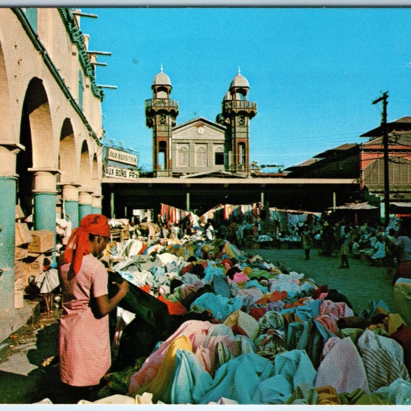 c1960s Port Au Prince, Haiti Iron Market City Square Clothing Merchant Cars A222