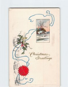 Postcard Christmas Greetings with Embossed Art Print