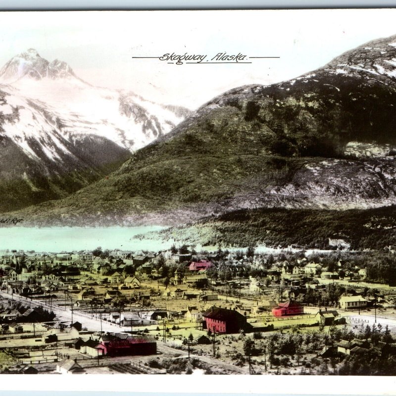 c1940s Skagway, AK Birds Eye RPPC Hand Colored Canadian National Railway A327