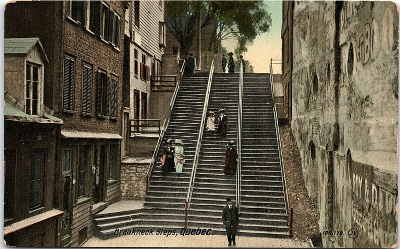 c1910 QUEBEC CANADA BREAKNECK STEPS VICTORIAN LADIES GENTLEMEN POSTCARD 43-51