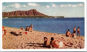 Postcard Hawaii United Airlines Advert - Waikiki Beach with Diamond Head