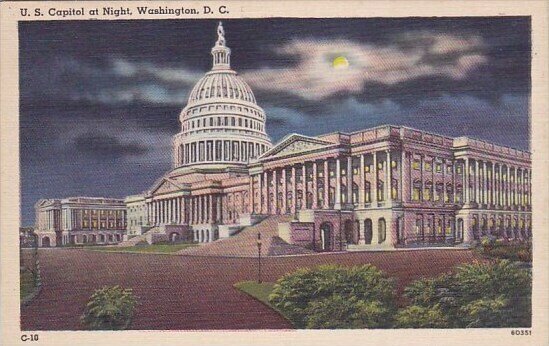 U S Capitol At Night Washington D C 1952