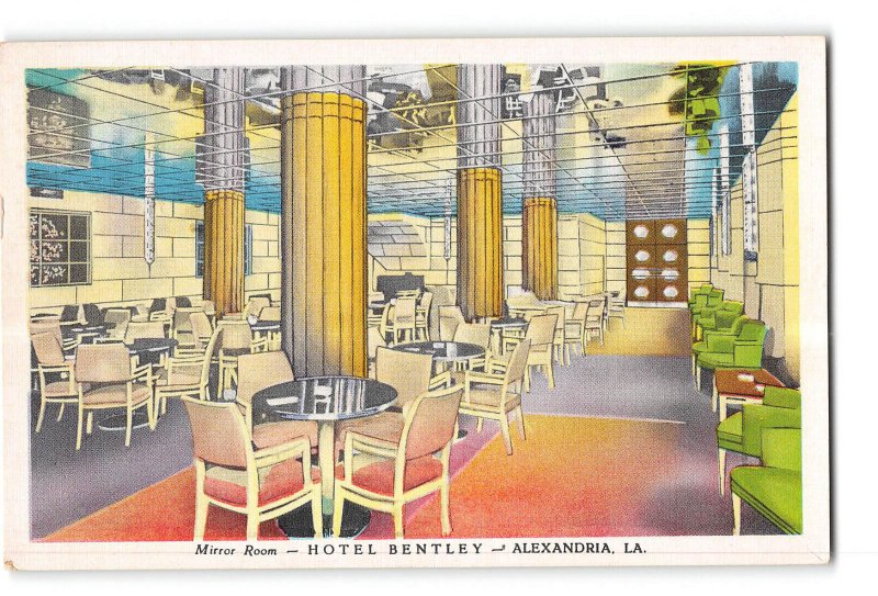 Alexandria Louisiana LA Postcard 1953 Hotel Bentley Mirror Room Interior View