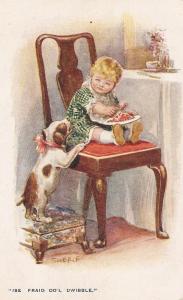 \Dog and baby lunch time\ Lovely antique English postcard