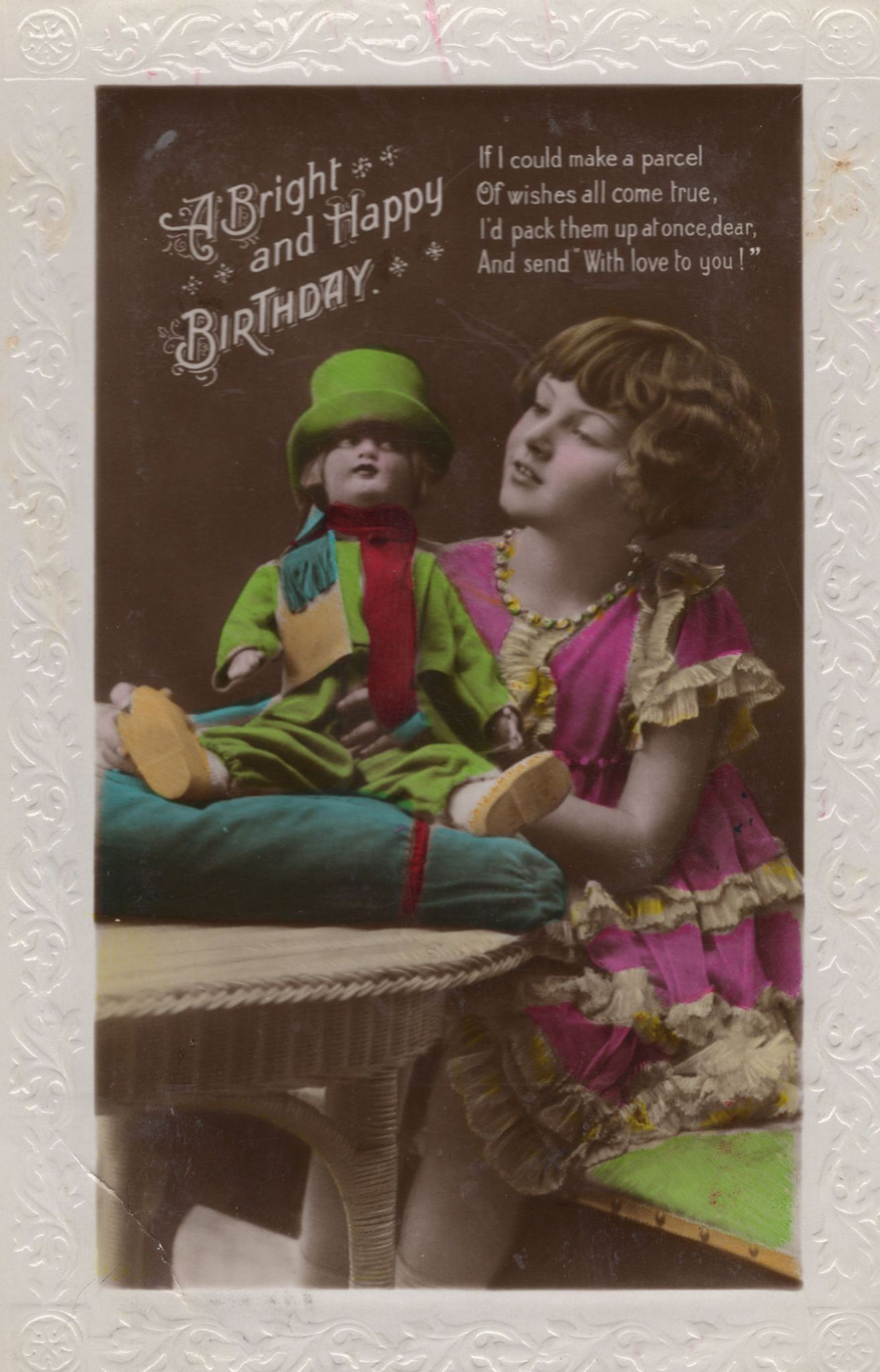 Child With Ventriloquist Green Irish Doll RPC Greetings Old Postcard
