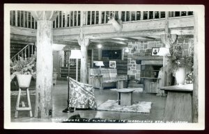 h112 - STE. MARGUERITE Quebec 1940s Alpine Inn Interior. Real Photo Postcard