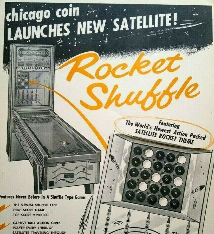 Chicago Coin Rocket Shuffle Arcade FLYER Original Vintage Game Art Print 1958  