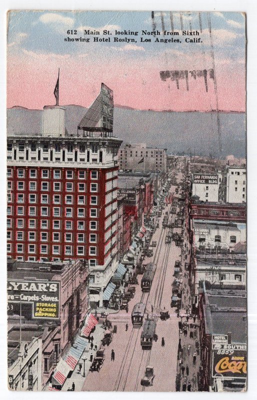 Los Angeles, Calif., Main St. looking North from Sixth showing Hotel Roslyn