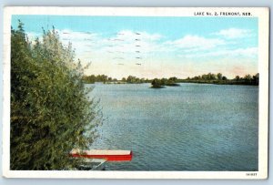 Fremont Nebraska NE Postcard Lake Number 2 Lake Boat Scenic View c1920s Antique