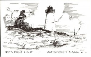 Sketch of Ned's Point Light Mattapoisett MA by Joseph Alves Vintage Postcard H80