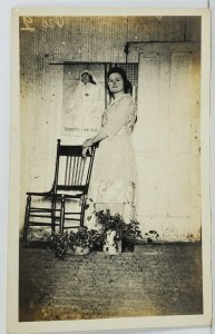 Rppc WWII Era Woman Posing w Red Cross Honor Roll & Flag Patriotic Postcard O16