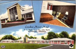 Richmond, VA Virginia CAVALIER MANOR MOTEL Room/TV ROADSIDE 1957 Linen Postcard