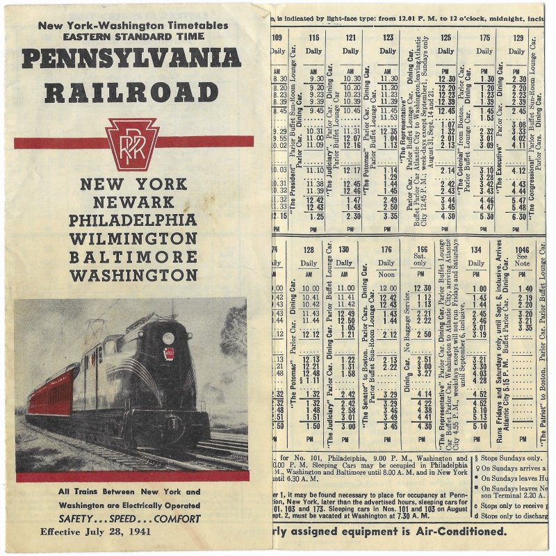 Pennsylvania Railroad July 1941 Timetable & Schedule New York & Newark