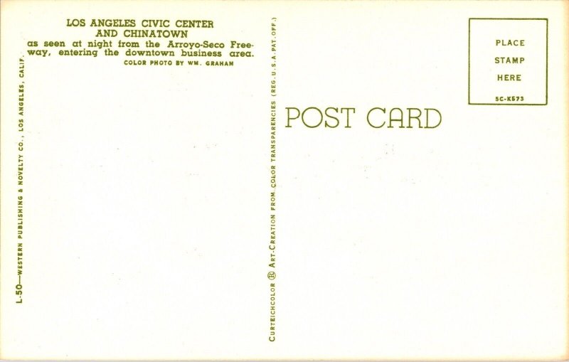 Los Angeles Civic Center Chinatown Postcard VTG UNP Curteich Vintage Unused 