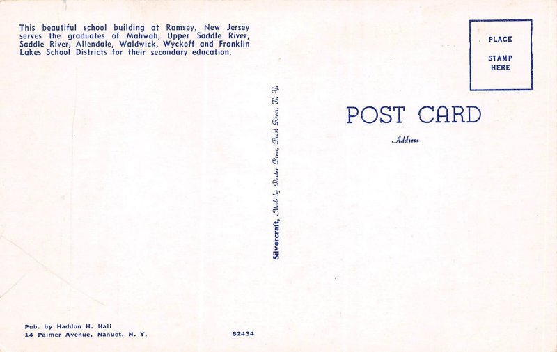 Ramsey New Jersey Ramsey High School, B/W Chrome Vintage Postcard U11183