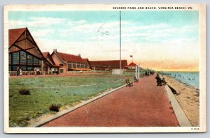 Virginia Beach Virginia~Seaside Park & Beach~Bathers in Water~1920s Postcard