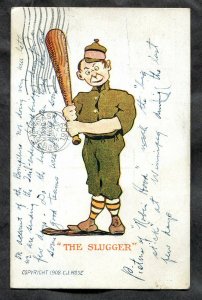 dc55 - BASEBALL Comic Postcard. Canada Moose Jaw 1909. The Slugger. Sports Humor