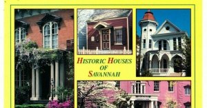 Historic Houses of Savannah GA Georgia postcard Mercer Dorsett Pink