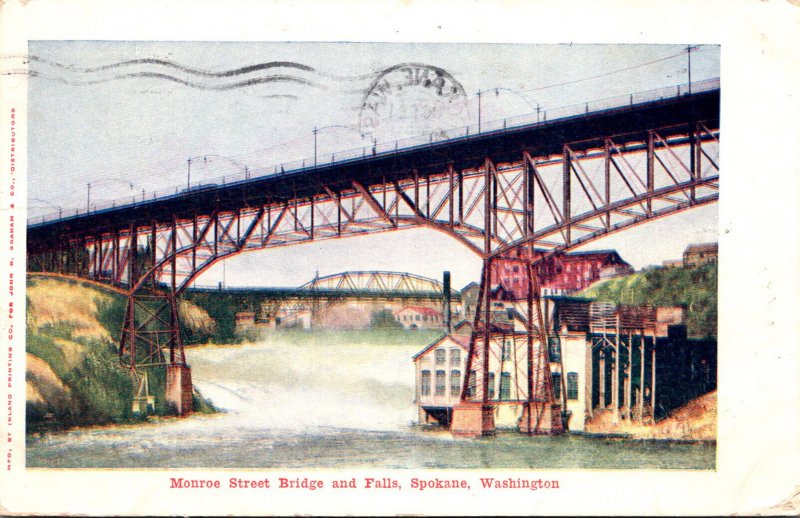 Washington Spokane Monroe Street Bridge and Falls 1906