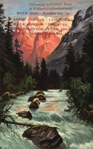 Switzerland, Schwarze Lutsching River and Wetterhorn, Religious Verse, Postcard