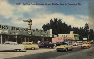 ST PETERBURG FL Madeira Shopping Center Classic 1950s Cars Linen Postcard