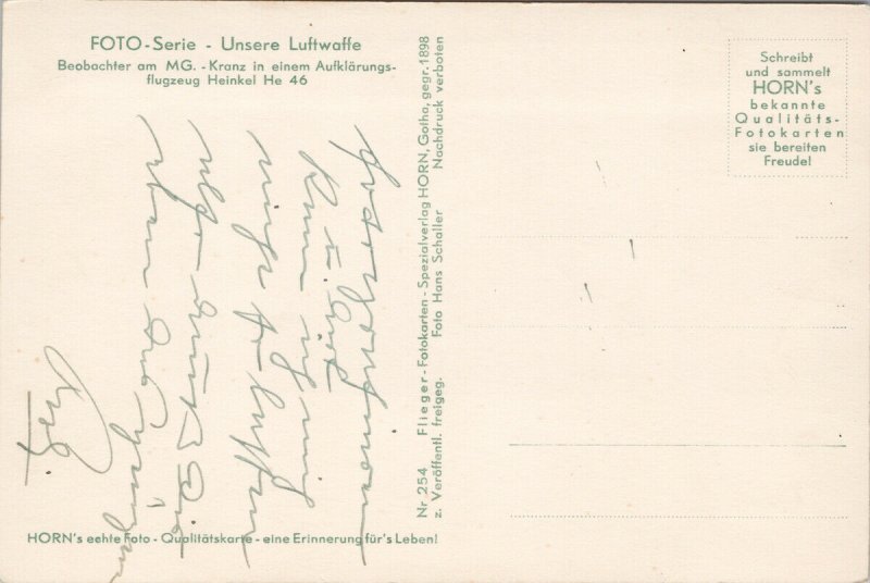 German Gunner Luftwaffe Beobachter Heinkel He 46 Horn's Echte RPPC Postcard E79