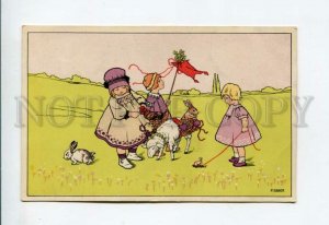 3156672 EASTER Girls w/ Rabbits Sheep by EBNER old M.M. VIENNE