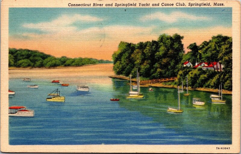 Vtg Massachusetts MA Connecticut River Springfield Yacht & Canoe Club Postcard