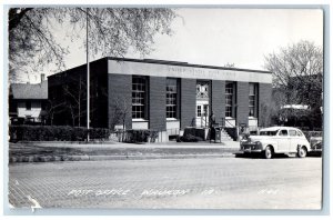 Waukon Iowa IA Postcard RPPC Photo Post Office Building Cars 1956 Posted Vintage