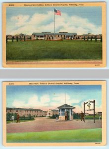 2 Postcards McKINNEY, TEXAS  Main Gate & Headquarters ASHBURN GENERAL HOSPITAL