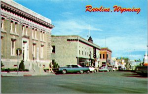 Vtg Rawlins Wyoming WY Street View Old Cars Carbon County Postcard