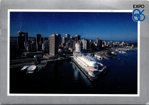 Postcard CAN BC Expo 86 aerial Vancouver featuring Canada Pavilion