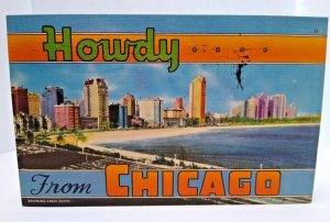 Greetings Howdy From Chicago Illinois Large Big Letter Postcard Linen 1950 Cameo