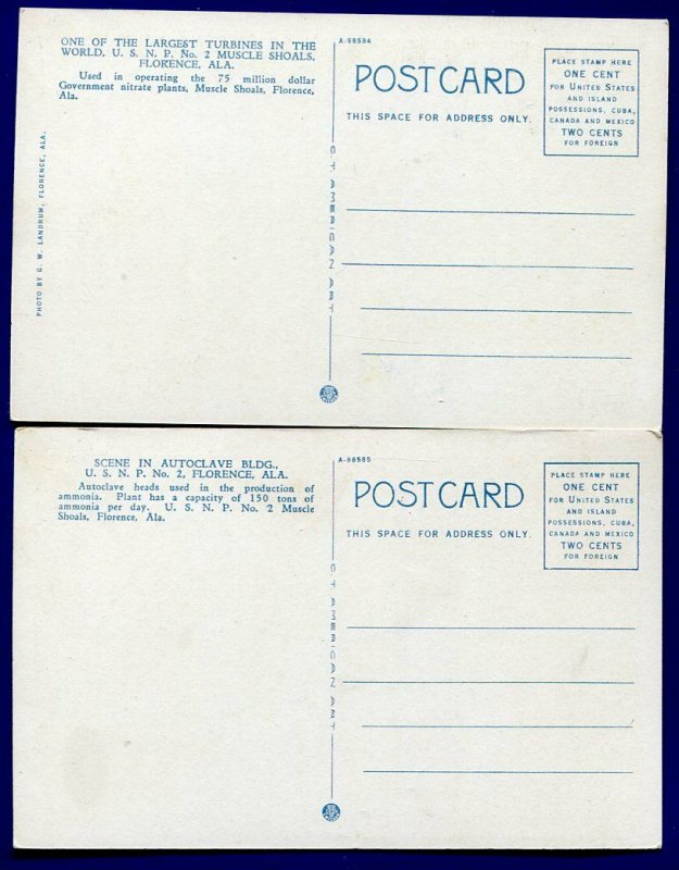 2 Florence Alabama al Muscle Shoals turbines Autoclave building postcards