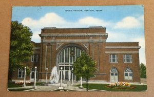 VINTAGE 1945 USED .01 POSTCARD - UNION STATION, DENISON, TEXAS