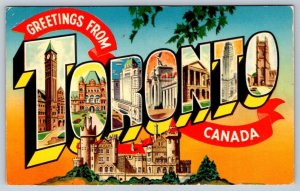 Greetings From Toronto Canada, Large Letter, 1955 Chrome Multiview Postcard