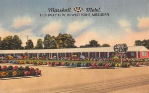 West Point Mississippi Marshall Motel Street View Antique Postcard K29315
